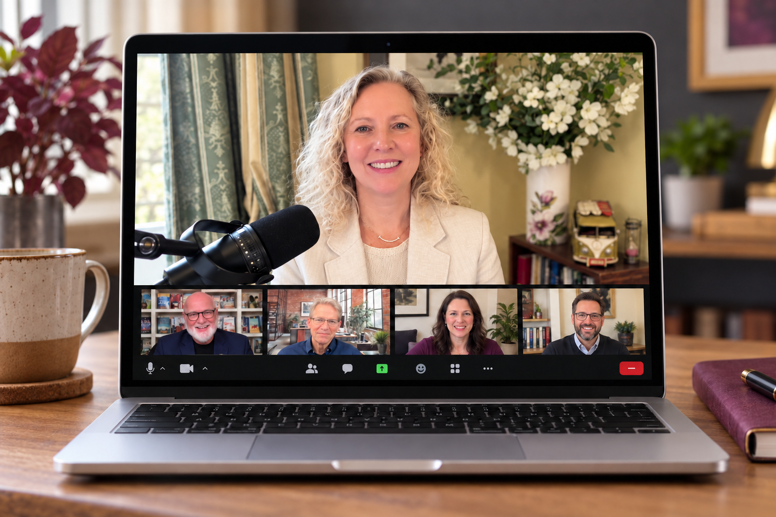 Illustrative laptop mockup of a Zoom mentorship replay with Beth Kennedy